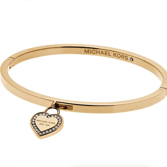 MICHAEL KORS Gold Logo Pave Heart Charm Bangle Bracelet - Picture 16 of 16